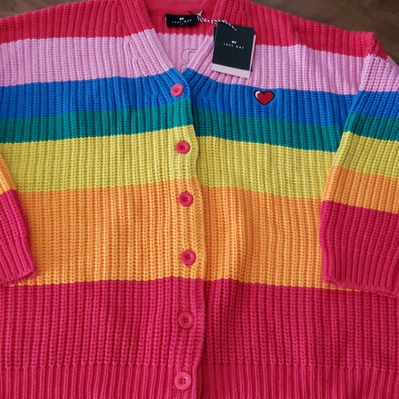 NWT AUTHENTIC Lazy Oaf BORING rainbow cardigan - Picture 2 of 7